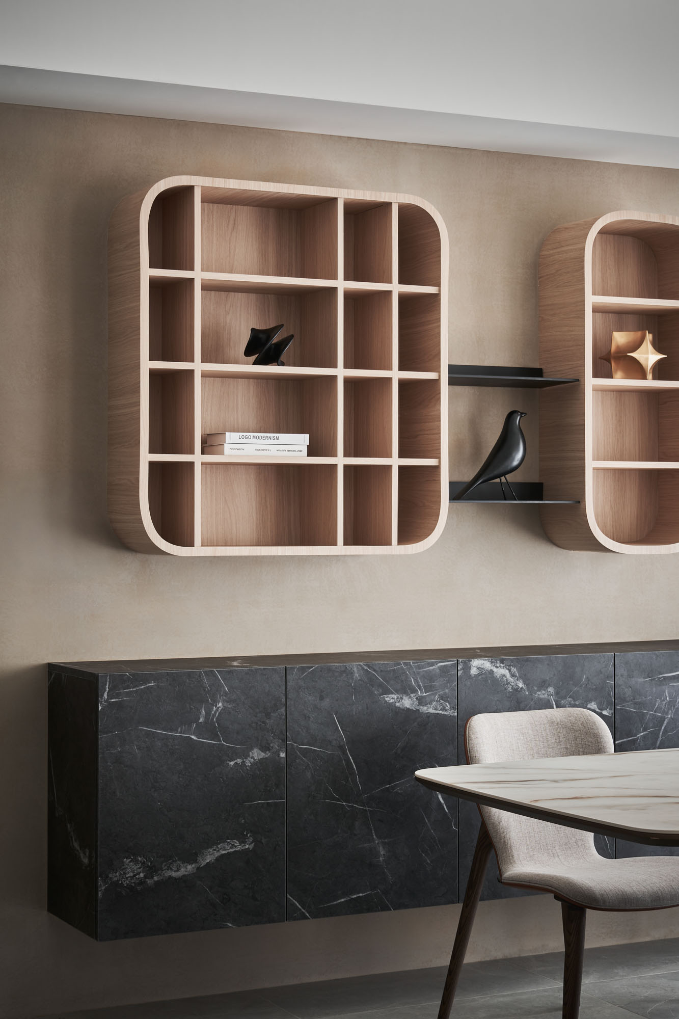 石材根木頭混搭是家中常見